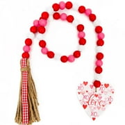 Valentine's Day Bead Garlands Wooden Heart Bead Tiered Tray Decoration Hanging Garlands with Tassel and Heart Shaped Tags Farmhouse Embellishments Prayer Wall Hanging Decor (Vivid Style)